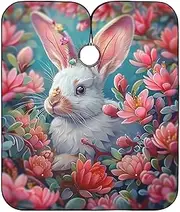 White Rabbit Pink Flowers Haircutting Apron Cape Salon Color Capes, Cape for Hair Cutting, White Rabbit Pink Flowers