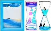 FKYTION Liquid Motion Bubbler & Diamond Shaped Penguin Liquid Timer and Moving Sand Art Picture Pack of 3 Activity Calm Relaxing Desk Toys Voted Best Gift!