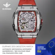 OUPINKE 3213 Skeleton Automatic Mechanical Waterproof Watch . Red edition.