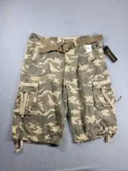 Twice Camp Cargo Shorts Mens 36x13 Camp Baggy Green Army Pockets Ties NEW