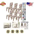 Elegant Floral Stretch Dining Chair Covers 6 Pack - Machine Washable Protection