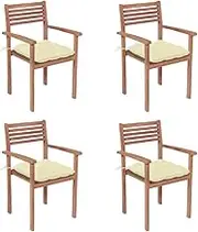 Garden Chairs, Garden Chairs 4 pcs with Cream White Cushions Solid Teak Wood