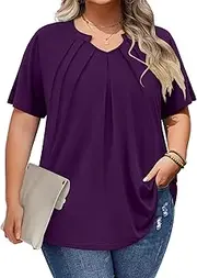 [LYHIPSS] Plus Size Tops for Women Summer Outfits Short Sleeve V Neck Tunic Tops Spring Clothes Casual Blouses 1X-5X