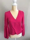 Bar lll Women’s Fuschia Pink Blouson Bubble Sleeve Wrap Front Blouse Size XS*