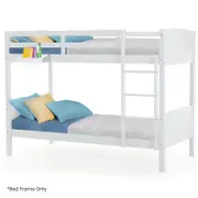 Kingston Slumber Single Bunk Bed Frame Solid Pine Wood Timber, Modular Design, White