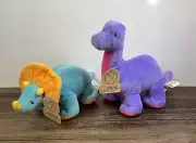 Set of 2 Animal Adventure Dinosaur 11" Plush Green Stegosaurus Blue Triceratops