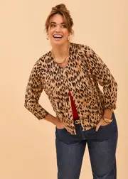 [TS] Taking Shape Leopard Print Natural Cardigan Size 20 in Leopard, Viscose - Plus Size Women's Clothing Leopard
