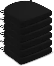 LOVTEX Chair Cushions for Dining Chairs 6 Pack - Memory Foam Chair Pads with Ties and Non-Slip Backing - Seat Cushion for Kitchen Chair 16x16x2, Black