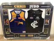 Chris Judd Framed Brownlow & Jerseys West Coast Eagled And Carlton Blues