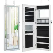Giantex Jewelry Cabinet w/Mirror Storage Organizer Lockable Jewelry Armoire White