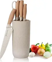 Retrosohoo Kitchen Knife Set, 6-Piece Khaki Sharp Knife Set for Kitchen, Non-stick Non-slip Stainless Steel Chef Knife Set with Universal Knife Block Suitable for Home Restaurant (Khaki)