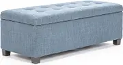 La Bella Faux Linen Storage Ottoman Bench – Light Grey Blue, Lift-Top Lid, Hidden Storage, Triple-Cushion Seat, Solid Wood Frame, Anti-Slip Rubber Legs, 102cm