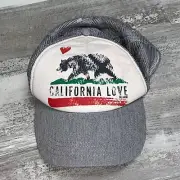 Billabong California Love Bear Flag Heart Adult Trucker Hat Cap Gray Snap Back