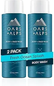 Oars + Alps Men's Moisturizing Body and Face Wash, Skin Care Infused with Vitamin E and Antioxidants, Sulfate Free, Fresh Ocean Splash, 2 Pack