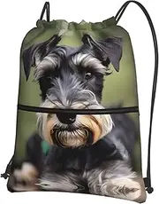 EdWal Adorable Schnauzer Print Drawstring Backpack Gym Bags Sports Bags With Zipper Pocket For Travel Swimming Beach, Black, One Size