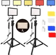 Unicucp 2 Pack LED Video Light, Photography Lighting Kit, 2400-6800K Dimmable Studio Light 97 CRI with Tripod Stand/Color Filters for YouTube/Stream Zoom Call/Vlogging/Video Conference Lighting