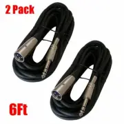 2 Pcs 6FT XLR 3-Pin Male to 6.35mm 1/4" Stereo Audio Mic Microphone Cable