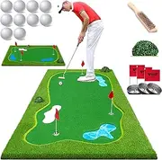 3.2 * 9.8ft Golf mat, Golf Practice mat with 10 Golf Tees, Simulated Course Design, Premium Artificial Turf, Golf Hitting mat for Indoor/Outdoor, Iron & Wood Hitting, and Putting Practice 1.5 * 3m