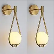 Wisdomer E27 Vintage Wall Light Creative Drop Glass Metal Industrial Vintage Gold Wall Light for Dining Room, Bedroom, Study, Corridor, Staircase (2 Pack)