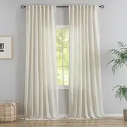 Natural Linen 144 Inch Length Curtains for Tall Floor Ceiling Villa Living Room -Cream Ivory Bak Tab Hooks Pleated Easy Open Sliding Semi Sheer 144 inch Extra Long 2 Story Window Curtains,12 Foot