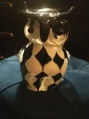 Black And White, Diamond Shaped Pattern, Checkered. OWL GLASS STATUE FIGURINE