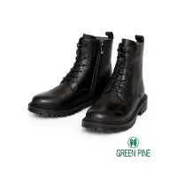 在飛比找Yahoo奇摩購物中心優惠-GREEN PINE素面綁帶全真皮鋸齒馬汀靴黑色(00180