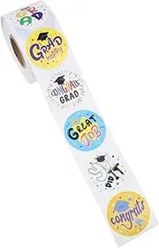 TEHAUX 1 Roll Graduation Decorative Stickers Self Adhesive Cake Present Sealing Labels for DIY Labels with Fun Graduation Design for Wrapping Boxes and