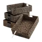4pk Hyacinth 12.5x17x5 Pantry Baskets, Wicker Kitchen Cabinet Storage, Espresso