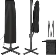 AckMizz Cantilever Umbrella Cover - Waterproof 420D Oxford Offset Patio Umbrella Covers with Folding Rod. Banana Style Parasol Cover for 7ft - 12ft Square Umbrellas and Offset Umbrellas (Black)