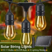 15M+3M Dimmable Solar Power Festoon String Lights 15+1 Led Bulbs Outdoor Garden