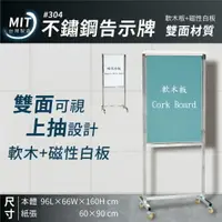 在飛比找樂天市場購物網優惠-台灣製造｜不鏽鋼告示牌－磁性白板+軟木板雙面｜佈告欄 展示架