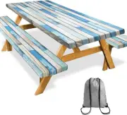 Picnic Table Cover with Bench Covers 72" x 30" (Rectangular), Blue White Wood