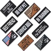 10 Pieces Service Dog Patches Ask to Do Not Pet Patch Vest Removable Tactical Pet in Training Hook and Loop Harness American Flag Patch Set (Delicate Style)