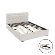 Artiss Bed Frame King Queen Double Size Gas Lift Beige VILA