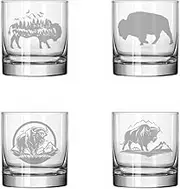 MIP Set of 4 Glassware 11 oz Rocks Whiskey Glass Gift Buffalo Bison Collection