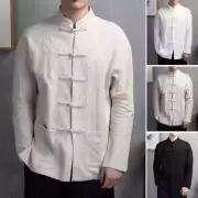 Cotton Traditional Chinese Tang Suit Top Clothes Men Long Sleeve Kung Fu Tai Chi