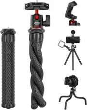 Camera Tripod, Mini Flexible Stand with Hidden Phone Holder W Cold Shoe Mount, 1