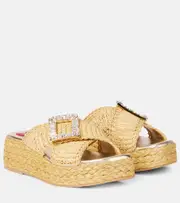 [Roger Vivier] Roger Vivier Embellished raffia espadrille slides AU 8 beige