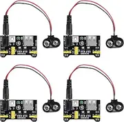 DIANN 4pcs MB102 Solderless Breadboard Power Supply Module 3.3V/5V with 4pcs 9V Battery Clip Buckle T-Type Power Cable Male 2.1MM DC Jack Plug
