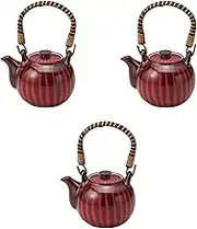 Set of 3 Red Tokusa Bean Sochin Bottle (with Kagomi) [5.1 x 3.9 x 3.5 inches (13 x 10 x 9 cm) (420cc)] | Setomonohonpo Dobin