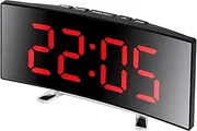 Lancoon Digital Alarm Clock, LED Curved Large Screen with Mirror Silent Snooze Function External Power Supply Battery Support Colorful Thermometers for Home Bedroom