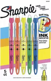 SHARPIE Liquid Highlighters, Chisel Tip, 5 Count (Pack of 1), Assorted Colors