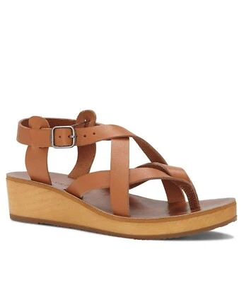 New LUCKY brand brown natural strappy platform wedge sandal 7 M
