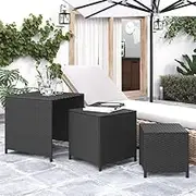 Nesting Tables 3 pcs Black Poly Rattan Modern Furniture Living Room Home Decor