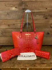 Brahmin Medium Asher Flame Melbourne Leather Tote, Veronica & Elora Case-NWT