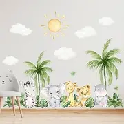 Cartoon Tree Animal Wall Stickers Safari Jungle Animal Wall Decals Cute Animal Wall Stickers Jungle Tree Wall Decals Zoo Animal Wall Stickers for Baby Room Nursery Living Room