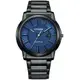 CITIZEN星辰 經典黑鋼藍面光動能腕錶AW1217-83L
