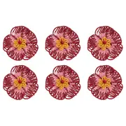 6PK Annabel Trends Beaded Napkin Ring Flower Dining Table Organiser 8.5cm Red