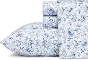Laura Ashley - King Sheets, Soft Sateen Cotton Bedding Set - Sleek, Smooth, & Breathable Home Decor (Lorelei Dark Blue, King)