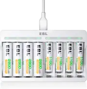8 Slots AA AAA Battery Charger and 4 AA and 4 AAA Rechargeable Batteries - 5V 2A